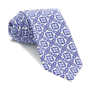 Corbata Blanca Medallones Azules