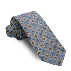 Corbata Beige Dibujos Celeste y Tabaco