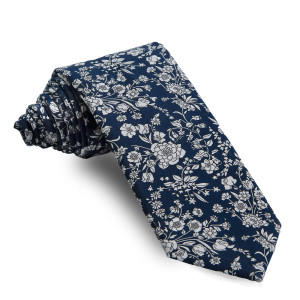 Corbata Liberty Azul Marino Flores Blancas