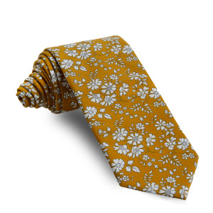 Corbata Liberty Amarillo Mostaza Flores Blancas