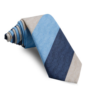 Corbata Rayas Anchas Marino Celestes y Crudo