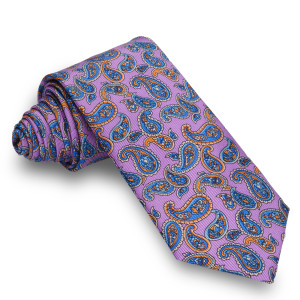 Corbata Malva Cachemires Naranjas y Azules