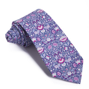Corbata Liberty Azul Flores Celestes y Fucsia