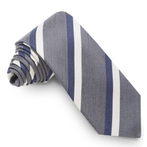 Corbata Gris Rayas Azul Marino y Blanco