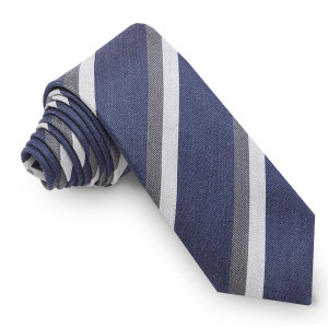 Corbata Azul Marino Rayas Gris y Blanco