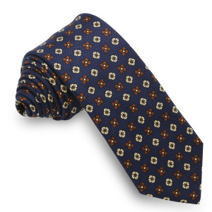 Corbata Azul Marino Dibujos Beige y Marron