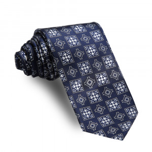 Corbata Azul Marino Dibujos Geométricos Blancos