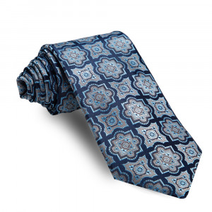 Corbata Azul Marino Dibujos Geométricos Beige y Celeste