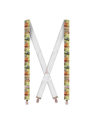 Tirantes Elegantes Azul Marino Con Cruz De Jerusalén Roja - 3.5 Cm Ancho, 4 Pinzas, Fabricado En España